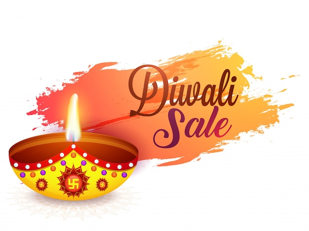 Diwali Venta de fondo con lámpara de aceite iluminada (Diya).