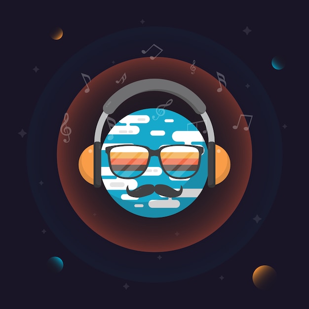 DJ cara ilustración con bigote y gafas