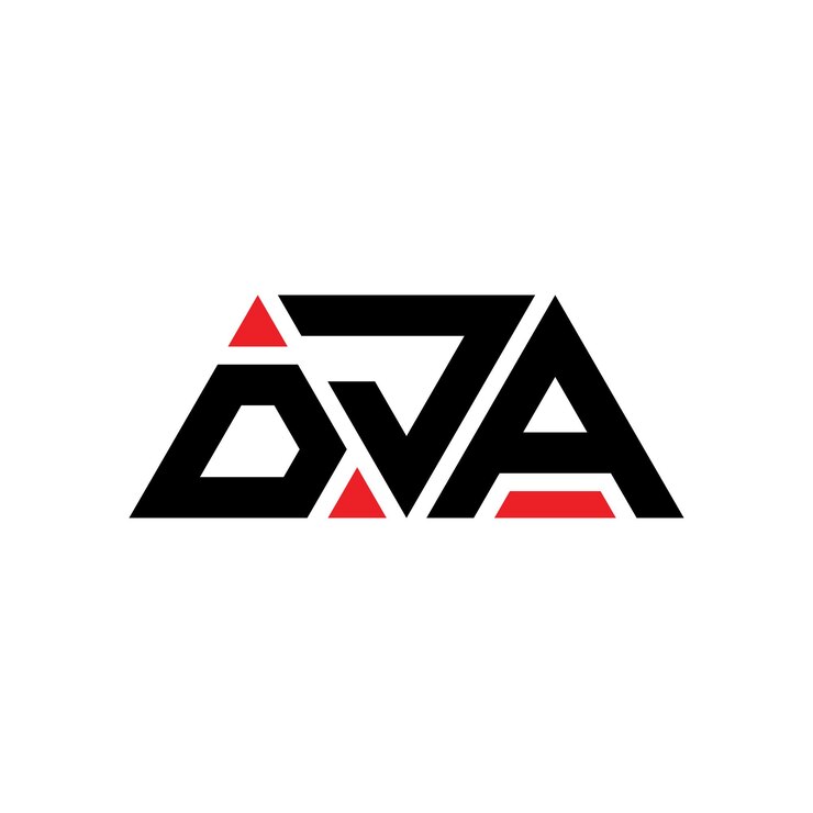 Vector dja diseño de logotipo de letra triangular con forma de triángulo dja diseño del logotipo triangular monograma dja triángulo vectorial plantilla del logotipo con color rojo dja logo triangular sencillo elegante y lujoso logotipo dja