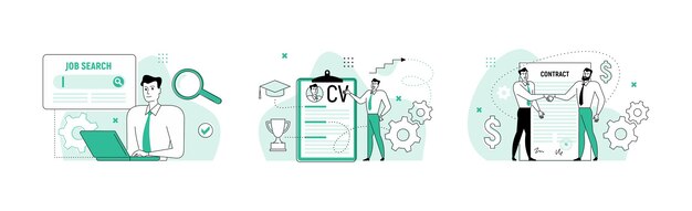 Ðo buscando trabajo, redactando un curriculum vitae o curriculum vitae. Ilustración de vector de negocio.