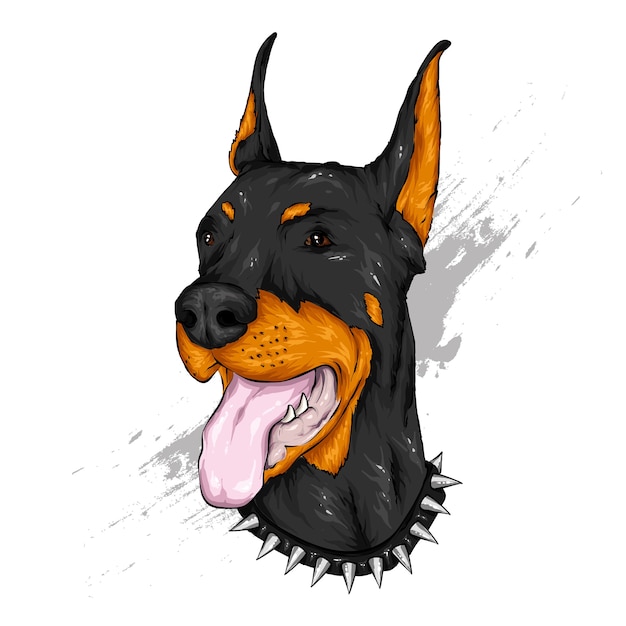 Doberman negro con lengua fuera