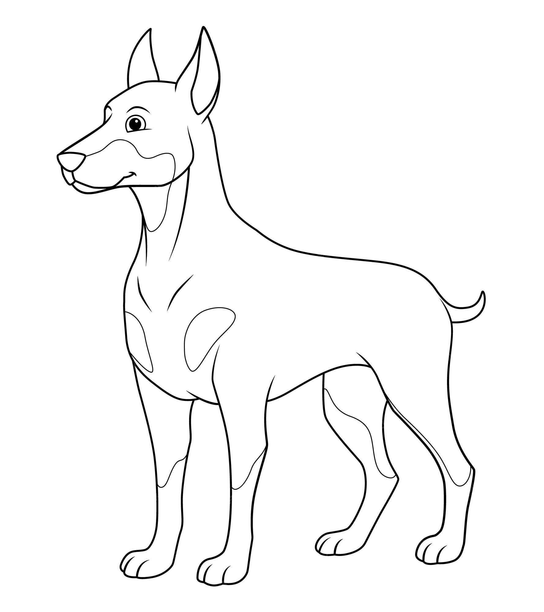 Doberman perro dibujos animados animal ilustración bw | Vector Premium