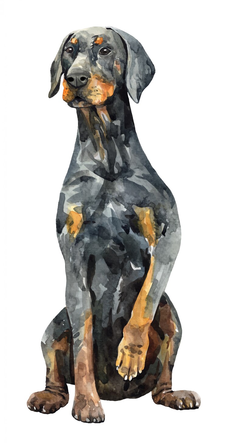 Vector doberman pinscher de un perro. ilustración de dibujado a mano de acuarela.