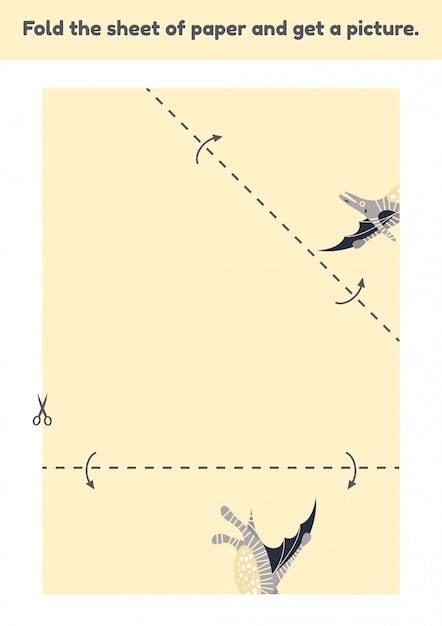 Vector dobla la hoja de papel y obtén una linda imagen de dinosaurio.