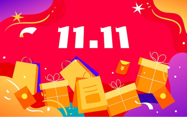 Doble 11 compras en línea Ilustración de carnaval Figura Cartel de compras de año nuevo
