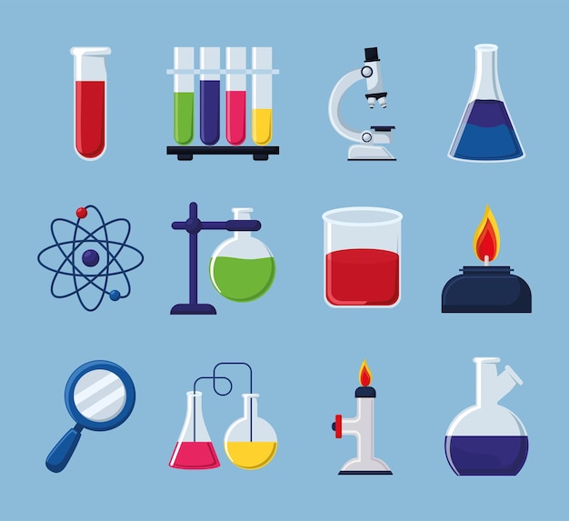 Doce artículos de laboratorio de química