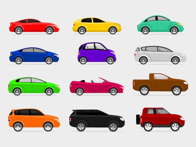 Doce vehículos aislados en un fondo gris Ilustración vectorial