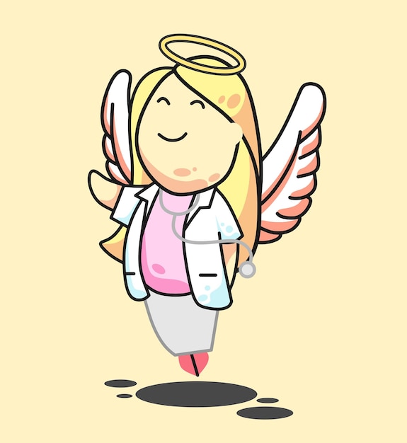 Doctor Ángel Chica Con Cabello Largo Rosa Ilustración Vector