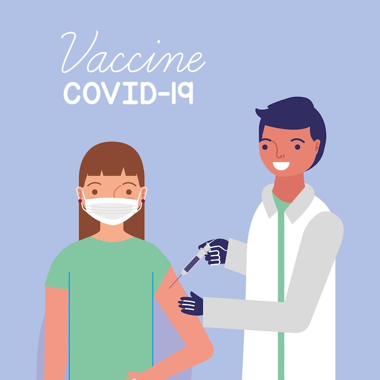 Vector doctor aplicando la vacuna a las personas. vacuna covid 19. ilustración vectorial