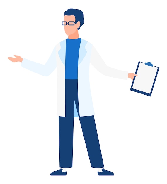 Doctor con los brazos abiertos Discusión científica Trabajo de laboratorio