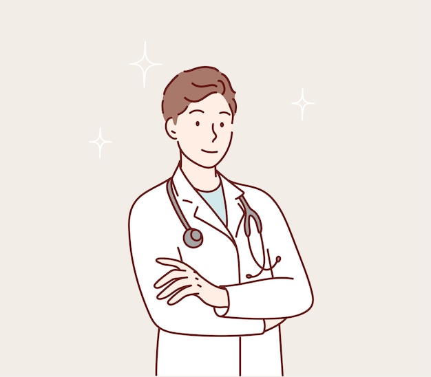 Doctor con los brazos cruzados dibujo de mano vectorial
