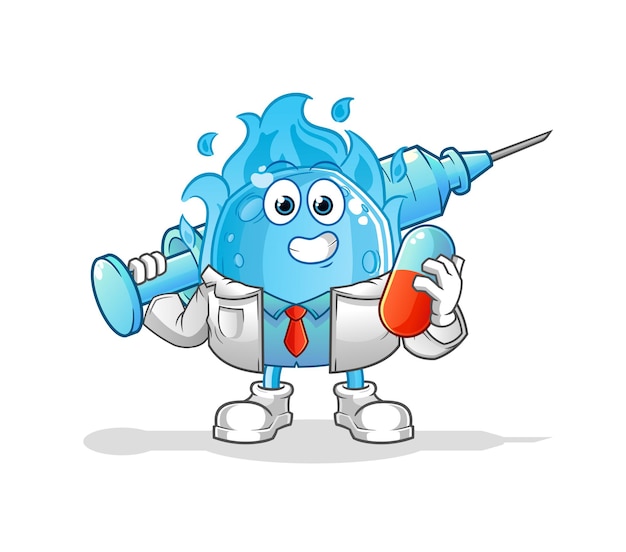 El doctor cometa azul con medichine e inyección.