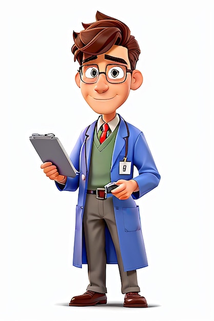 Vector doctor de dibujos animados vectoriales con un clipboard