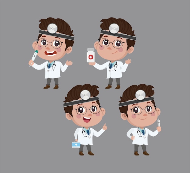 Doctor con diferentes poses. vector