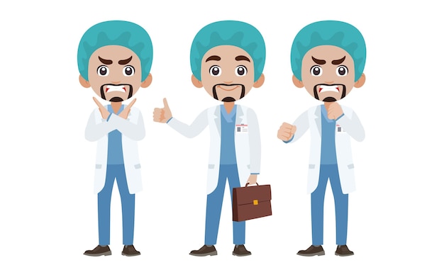 Doctor con diferentes poses. vector