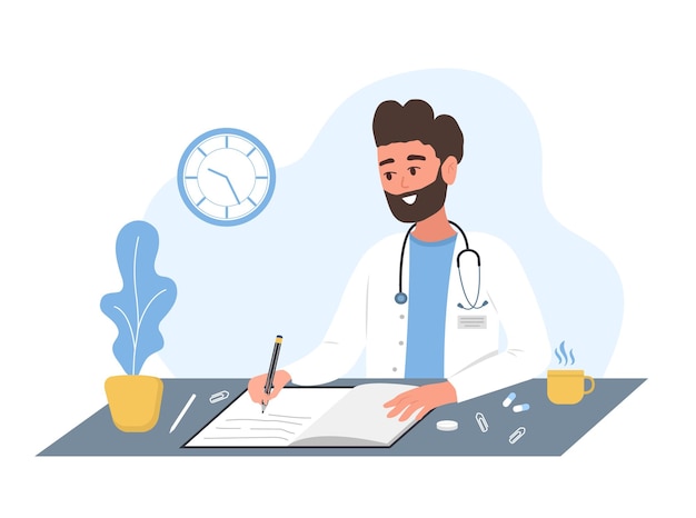 Doctor escribiendo prescripción médica