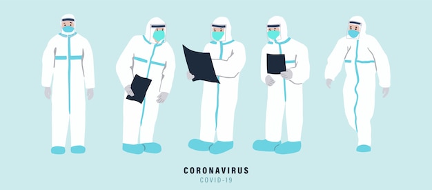 El doctor está trabajando para prevenir la propagación de bacterias, coronavirus. Ilustración para objeto, póster, pegatina y sitio web