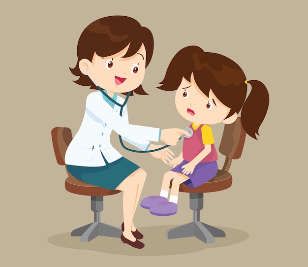 El doctor está viendo a una niña pequeña