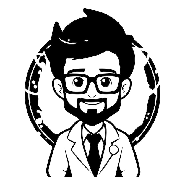 Doctor con estetoscopio personaje de dibujos animados Ilustración vectorial sobre un fondo blanco