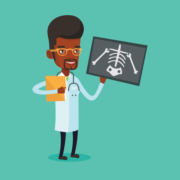 Doctor examinando la ilustración de la radiografía.