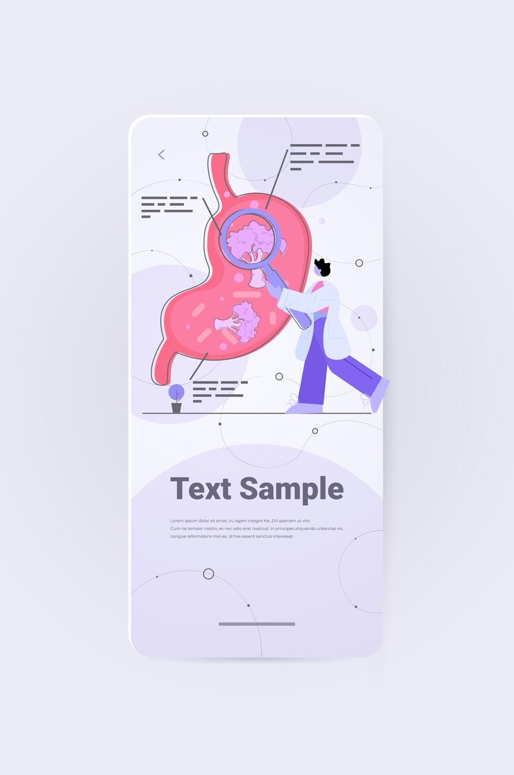 Vector doctor examinando el sistema del tracto digestivo consulta médica inspección de órganos internos humanos examen tratamiento cuidado de la salud