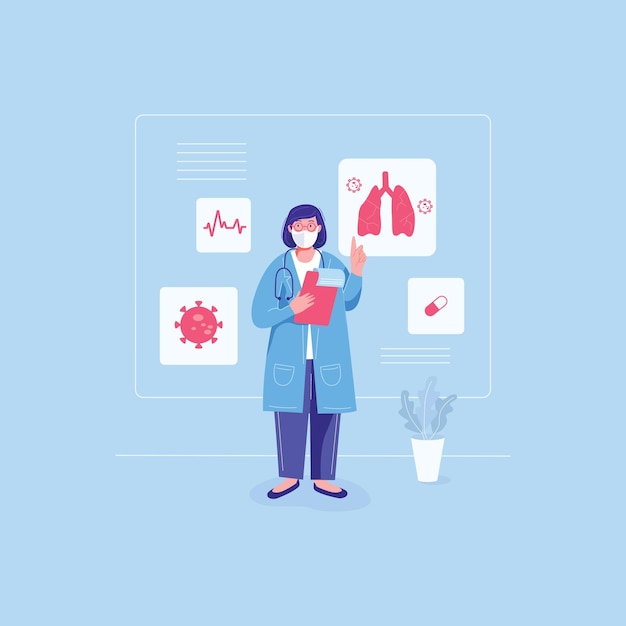 Doctor explicando la ilustración gráfica