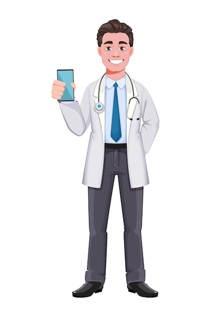 Doctor guapo con smartphone