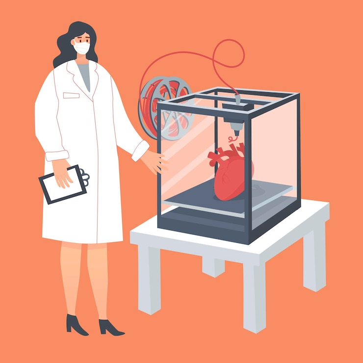 Vector doctor hace órganos internos por impresora 3d futuro en medicina tecnología de cirugía de trasplante