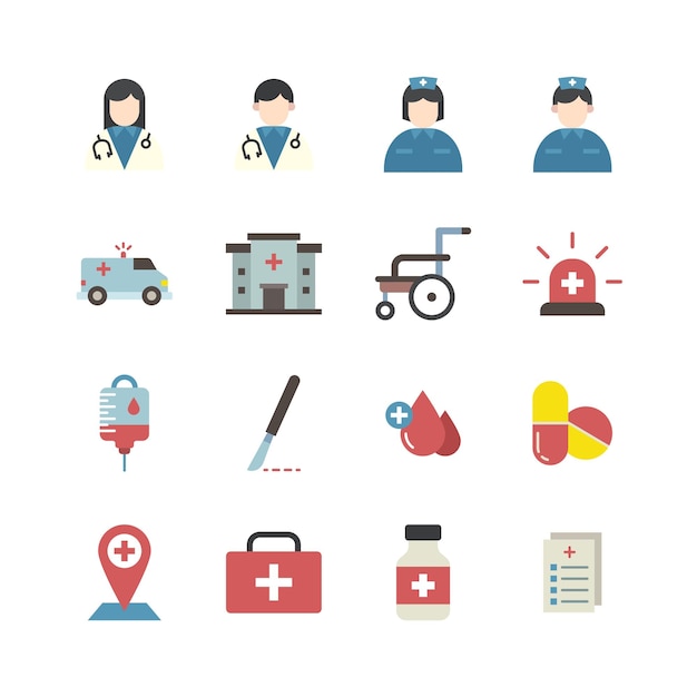Doctor Hospital Salud y Medicina Conjunto de íconos