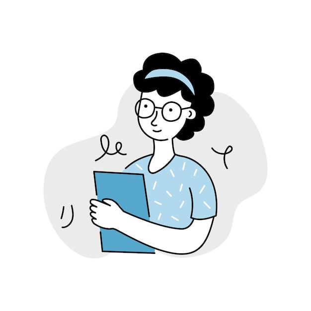Doctor, icono de línea de enfermera, avatar. Carácter médico de la medicina. Ilustración de vector de estilo de línea de garabato