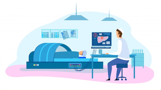 Doctor Make MRI Diagnóstico Prueba De Hígado Del Paciente