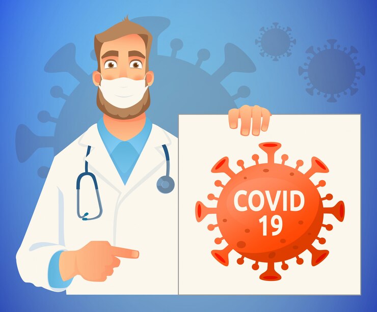 Vector doctor en máscara - diagnóstico covid-19