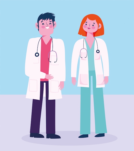 Doctor masculino y femenino con carácter de ocupación profesional estetoscopio