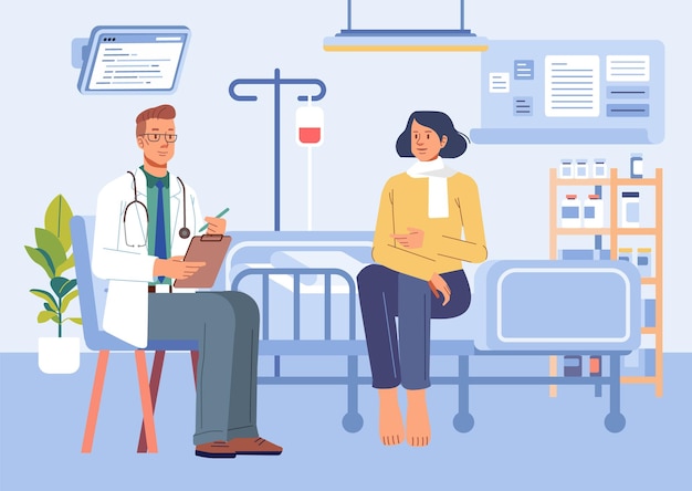Doctor y paciente niña en el escritorio en la oficina del hospital Visita a la clínica para un examen sobre los resultados del diagnóstico