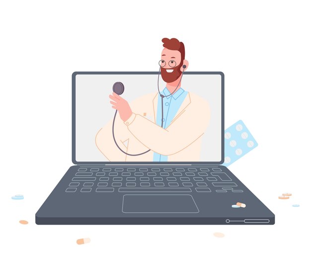 Doctor en la pantalla del portátil Medicina en línea Telesalud virtual