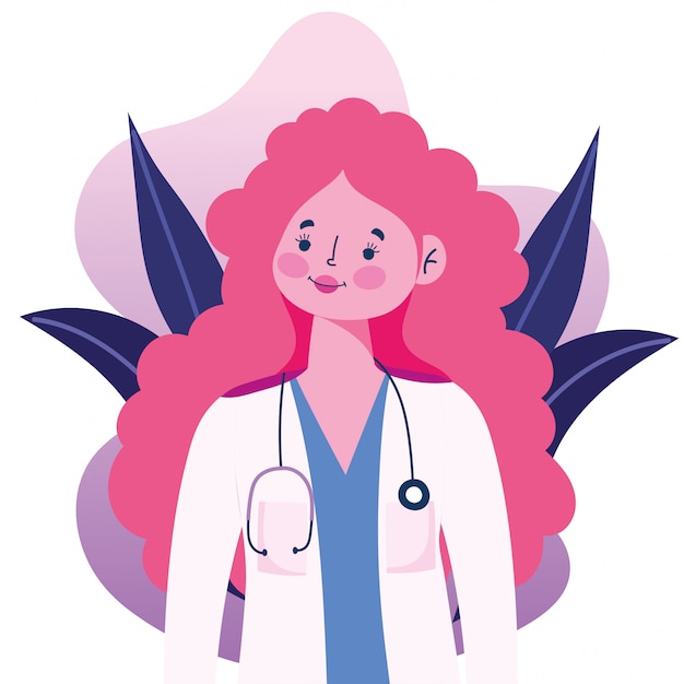 Vector doctor personaje femenino con estetoscopio y uniforme de dibujos animados