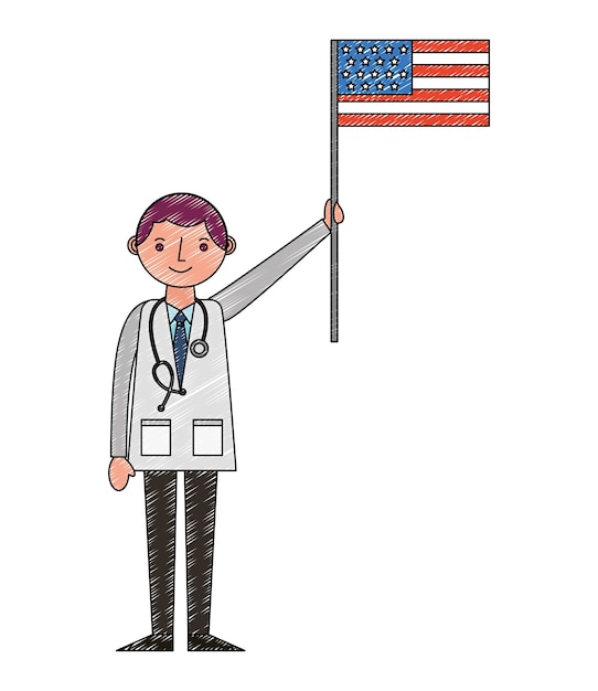 Doctor profesional con día de trabajo de bandera americana