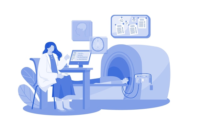 Doctor revisando la salud del paciente usando una máquina de resonancia magnética