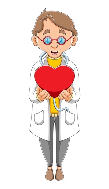 El doctor sostiene la muñeca del corazón para san valentín de la ilustración.