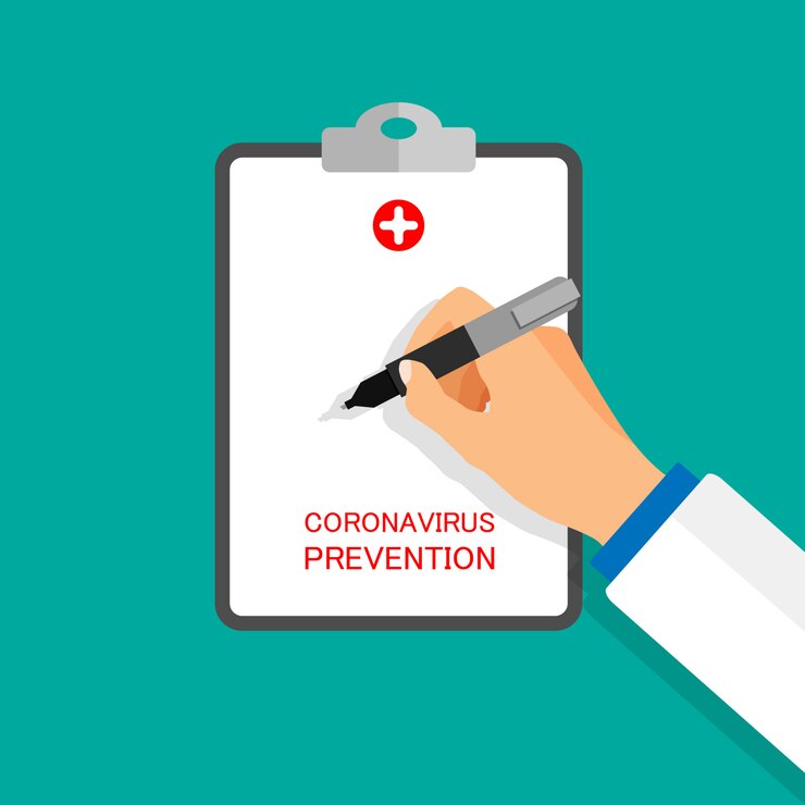 Vector el doctor sostiene el portapapeles y toma notas sobre él. detener el coronavirus. informe médico. concepto de prescripción médica.