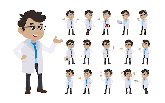 Doctor con vector de diferentes poses