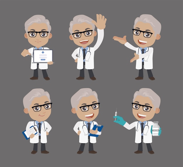 Doctor con vector de diferentes poses