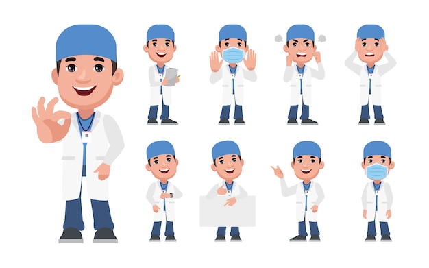 Doctor con vector de diferentes poses