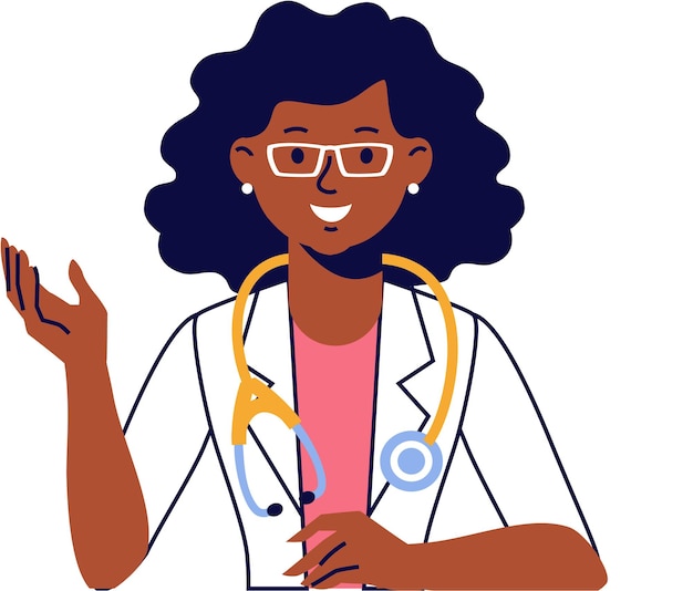 Doctora afroamericana negra con estetoscopio