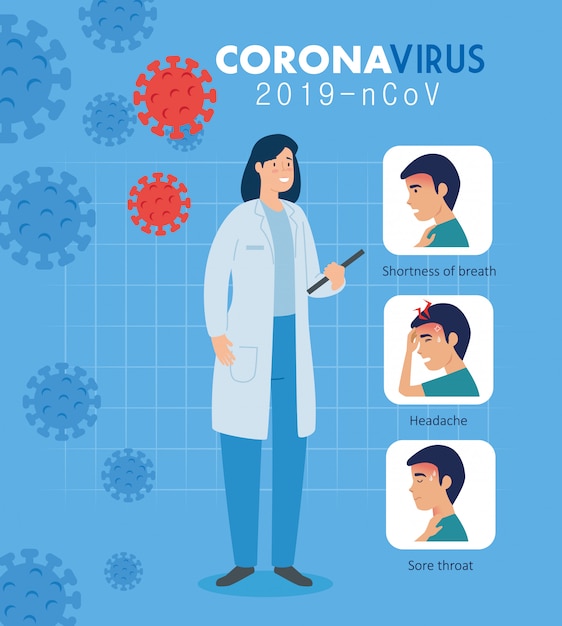 Doctora con campaña de síntomas coronavirus 2019 ncov