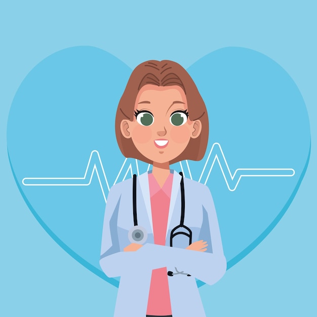 Vector doctora con corazón cardio