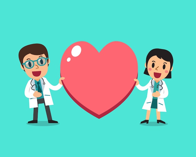 Doctora y doctora con gran signo de corazón