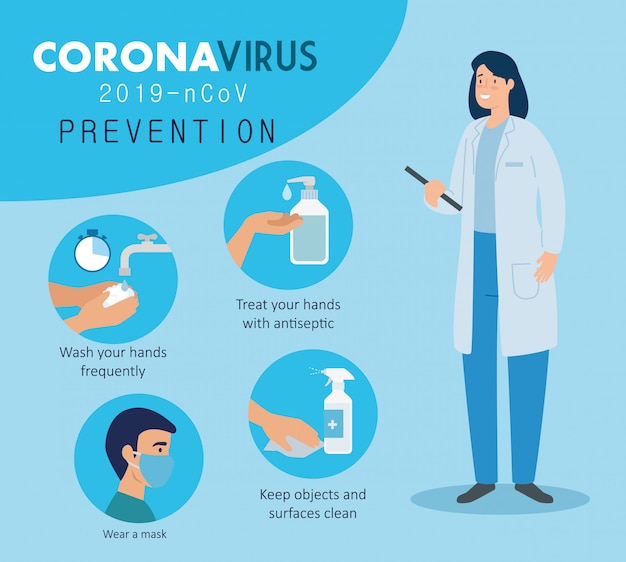 Doctora femenina con campaña de prevención coronavirus 2019 ncov