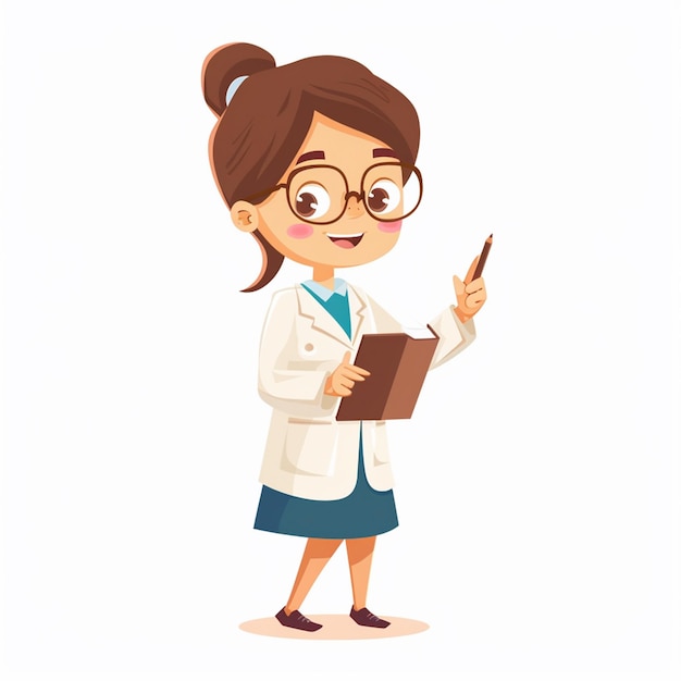 una doctora con gafas y un abrigo blanco está sosteniendo un lápiz