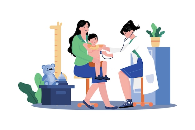 Doctora haciendo un chequeo de un niño pequeño